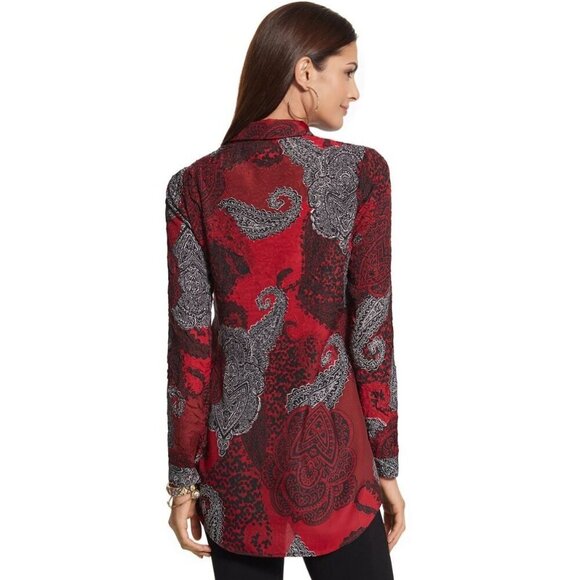 Chicos Festive Paisley Roxanne Top Button‎ Down Long Sleeve Office Artsy S - Picture 2 of 10